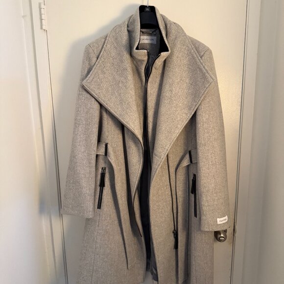 NWOT Calvin Klein Womens Wool Blend Belted Wrap Coat - Picture 3 of 4